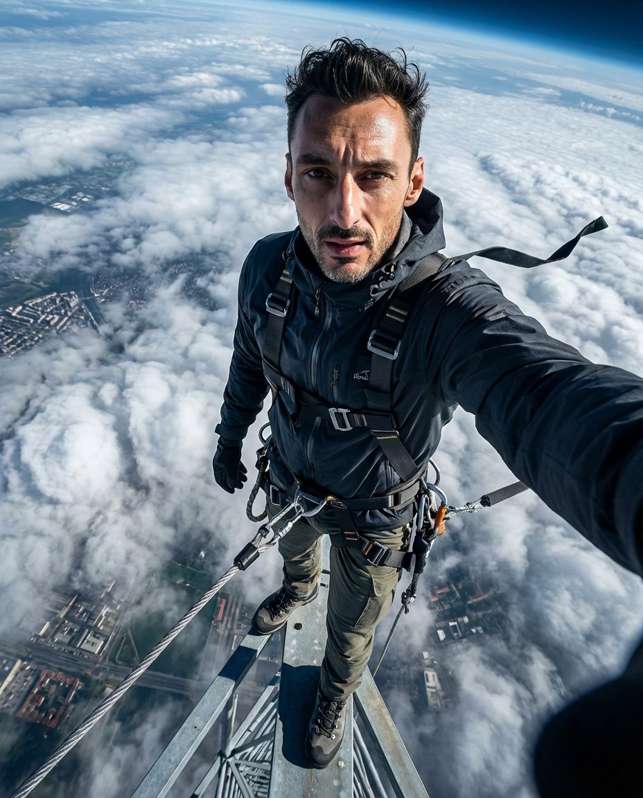 高空塔尖自拍者