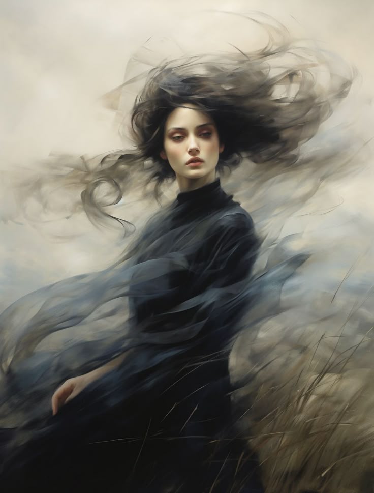 风中哥特少女的神秘肖像