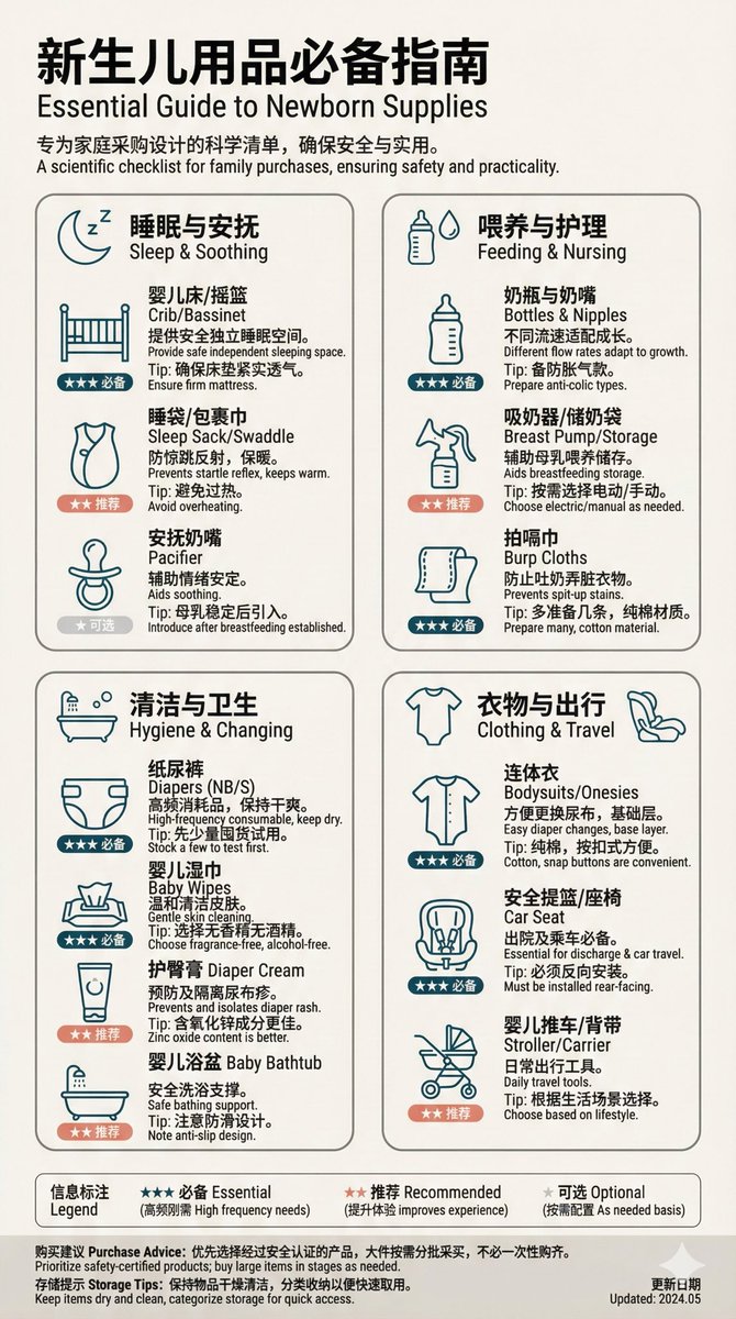 极简瑞风婴儿清单海报