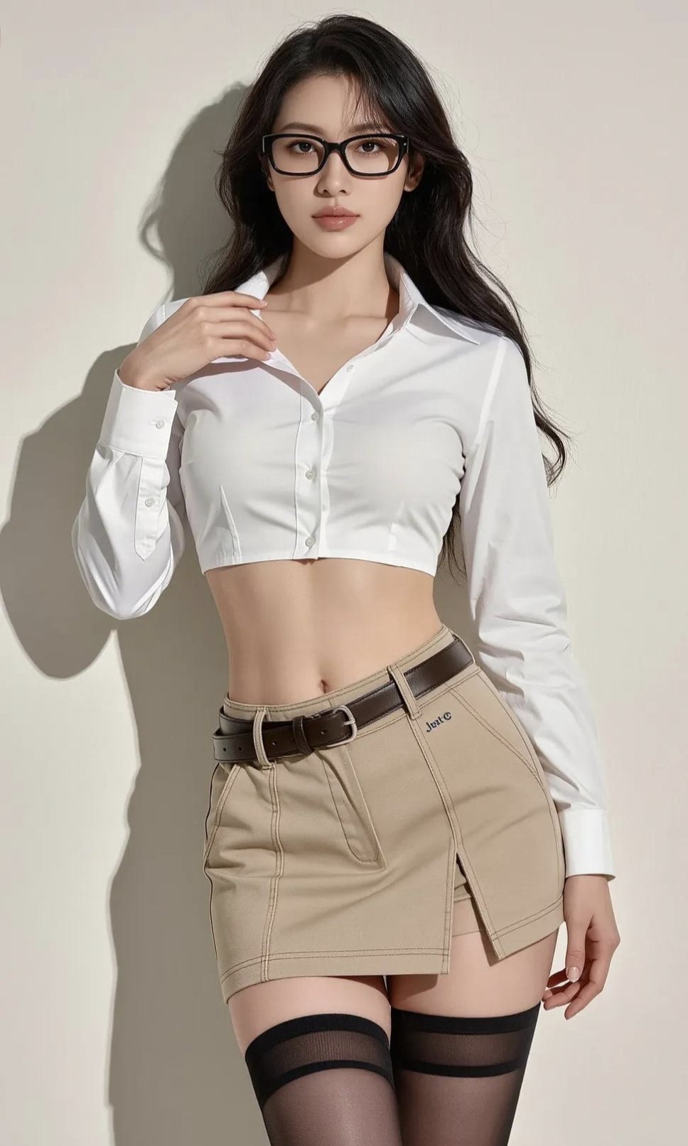 时尚眼镜御姐米色写真