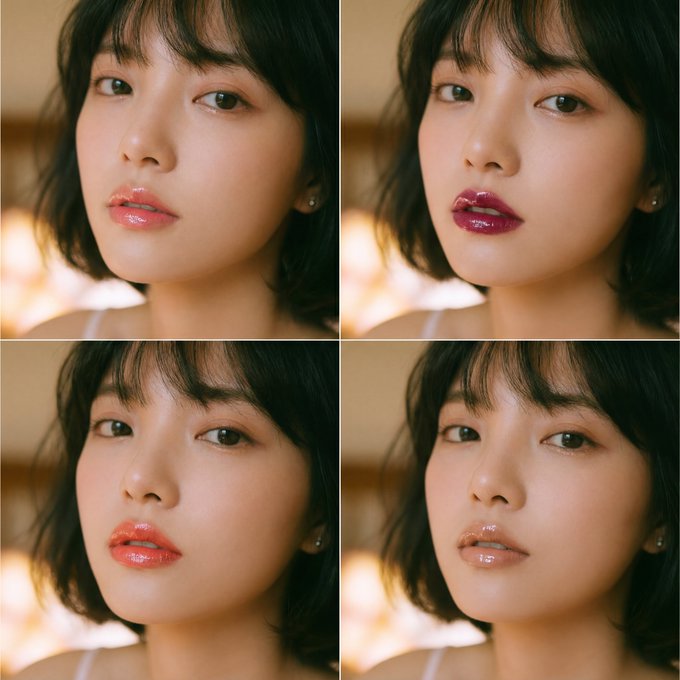 女性面部涂口红和唇彩效果的图像