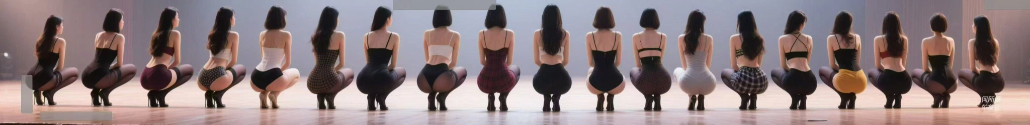 舞台场景上多名女性蹲着